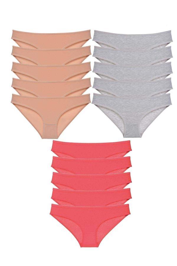 15 adet Süper Eko Set Likralı Kadın Slip Külot Ten Gri Fuşya - Image 1