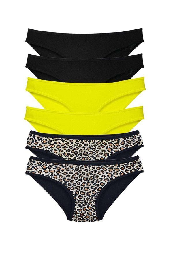 6 Adet Likralı Kadın Slip Külot Leopar Siyah Sarı - Image 1