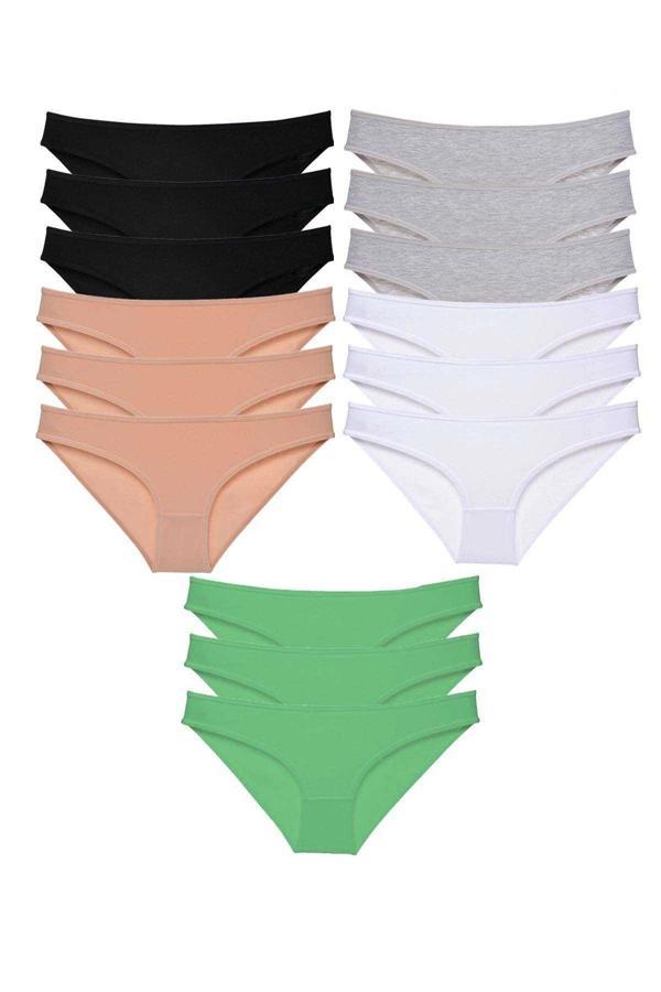 15 adet Süper Eko Set Likralı Kadın Slip Külot Siyah Ten Gri Beyaz Yeşil - Image 1