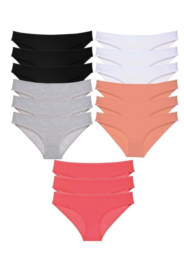 15 adet Süper Eko Set Likralı Kadın Slip Külot Siyah Gri Beyaz Pudra Fuşya - Image 1