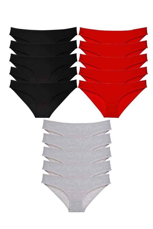 15 adet Süper Eko Set Likralı Kadın Slip Külot Siyah Kırmızı Gri - Image 1