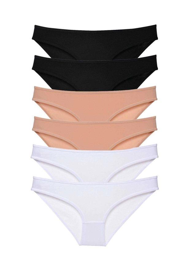 6 adet Süper Eko Set Likralı Kadın Slip Külot Siyah Ten Beyaz - Image 1