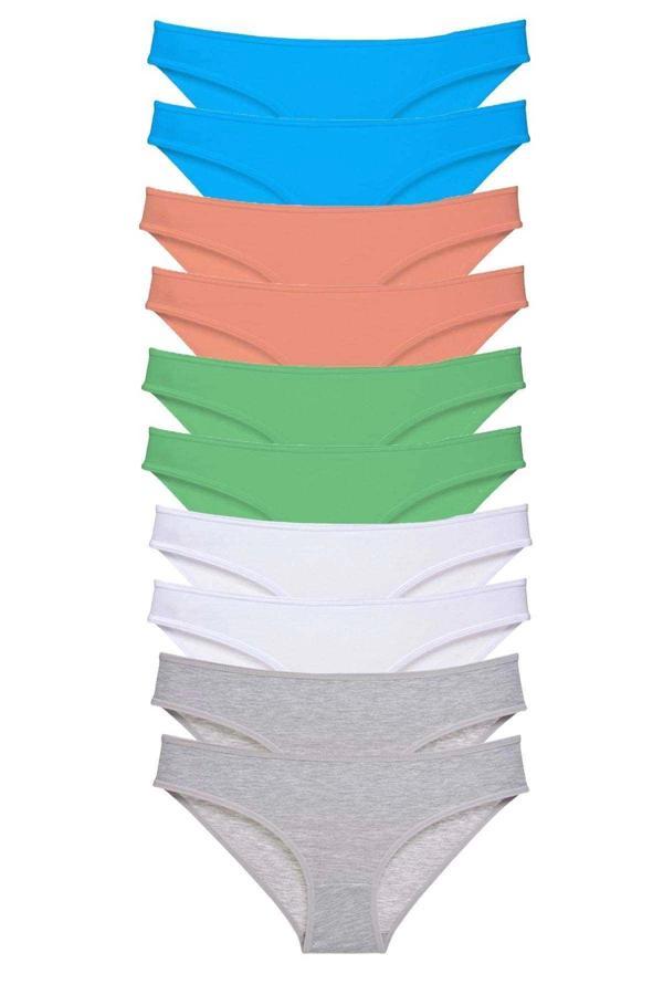 10 adet Süper Eko Set Likralı Kadın Slip Gri Beyaz Pudra Yeşil Mavi - Image 1