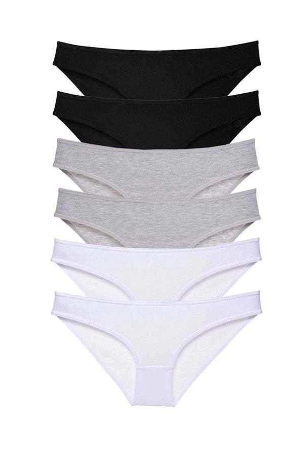 6 adet Süper Eko Set Likralı Kadın Slip Külot Siyah Gri Beyaz - Image 1