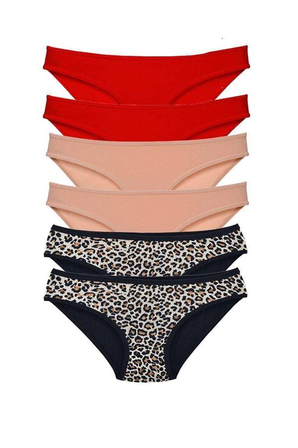 6 Adet Likralı Kadın Slip Külot Leopar Kırmızı Ten - Image 1