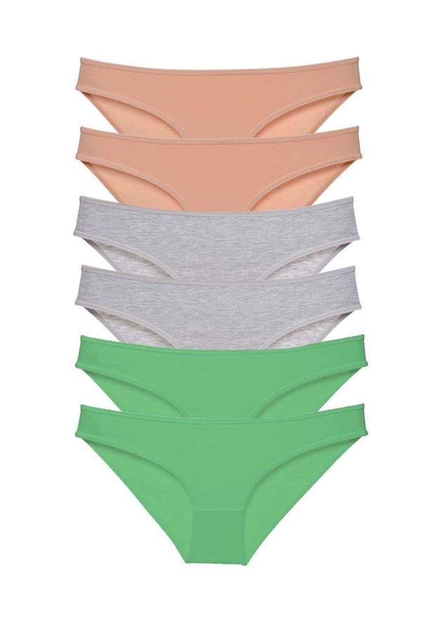 6 adet Süper Eko Set Likralı Kadın Slip Külot Ten Gri Yeşil - Image 1