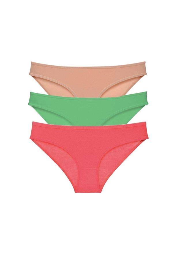 3 adet Süper Eko Set Likralı Kadın Slip Külot Ten Yeşil Fuşya - Image 1