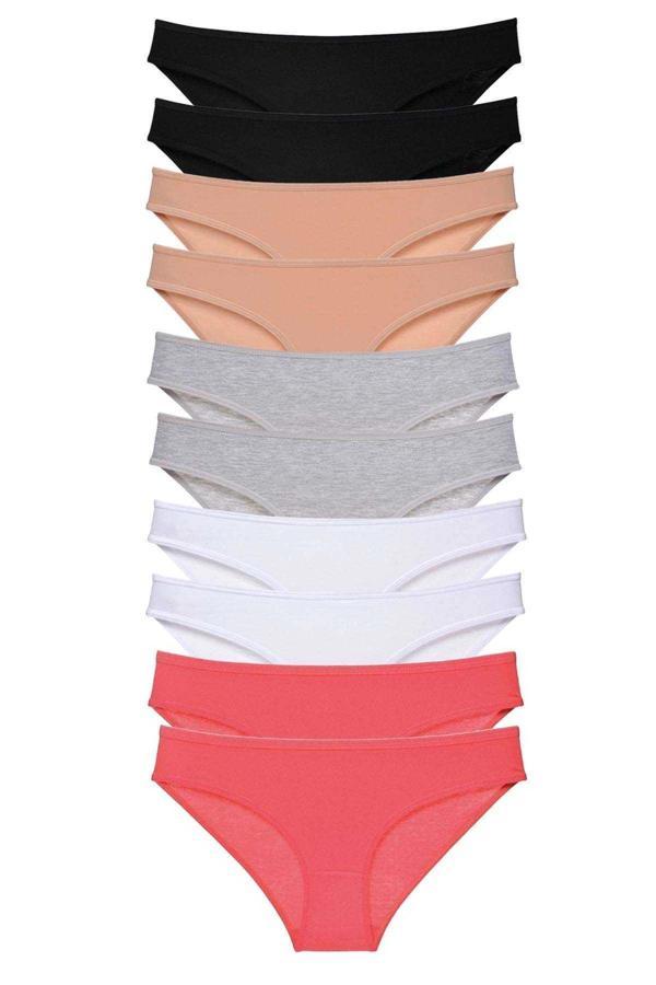 10 adet Süper Eko Set Likralı Kadın Slip Külot Siyah Ten Gri Beyaz Fuşya - Image 1