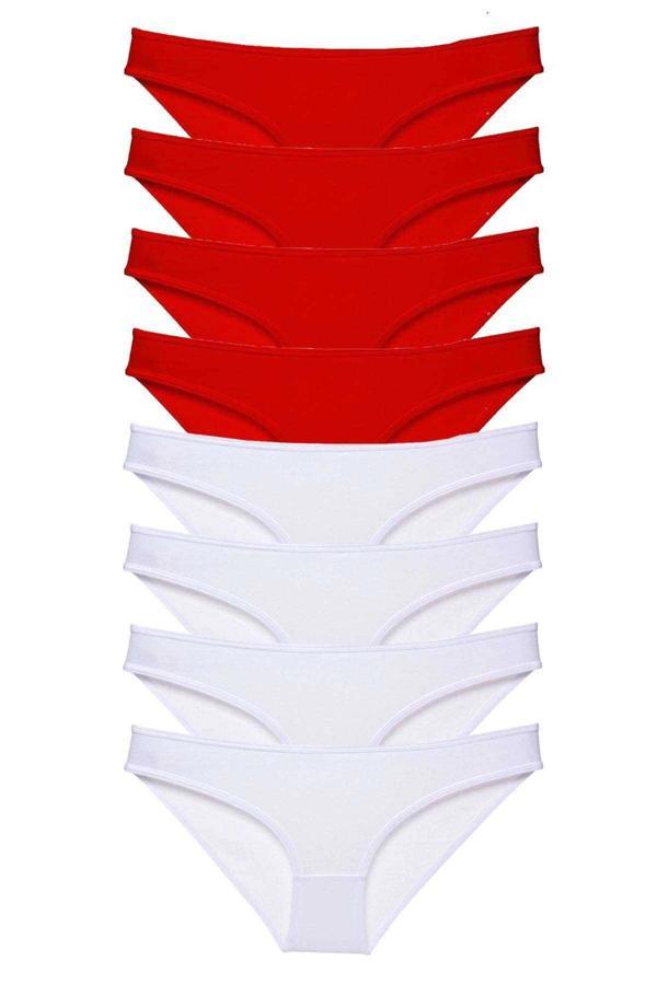 8 adet Süper Eko Set Likralı Kadın Slip Külot Kırmızı Beyaz - Image 1