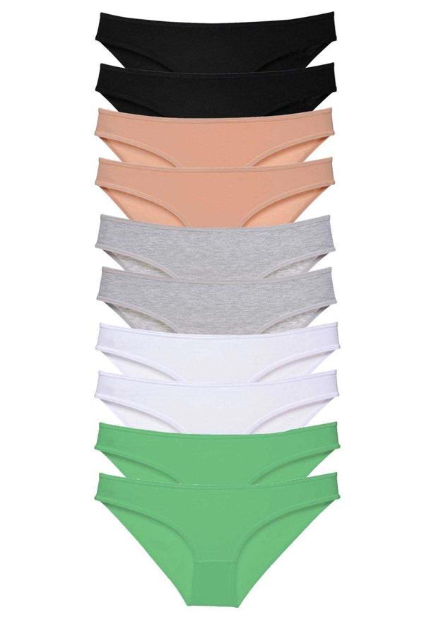 10 adet Süper Eko Set Likralı Kadın Slip Külot Siyah Ten Gri Beyaz Yeşil - Image 1