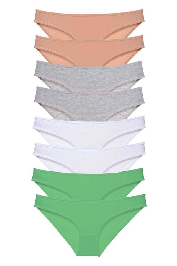 8 adet Süper Eko Set Likralı Kadın Slip Külot Ten Gri Beyaz Yeşil - Image 1