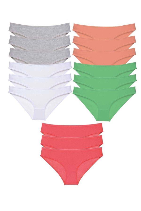 15 adet Süper Eko Set Likralı Kadın Slip Külot Gri Beyaz Pudra Yeşil Fuşya - Image 1