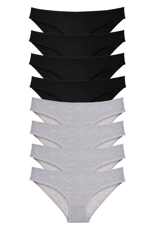 8 adet Süper Eko Set Likralı Kadın Slip Külot Siyah Gri - Image 1