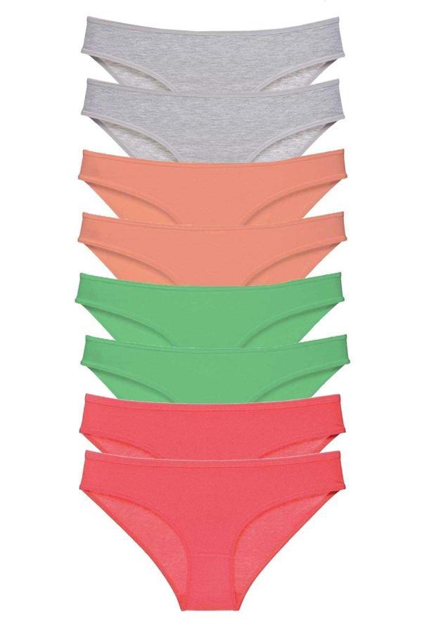 8 adet Süper Eko Set Likralı Kadın Slip Külot Gri Pudra Yeşil Fuşya - Image 1