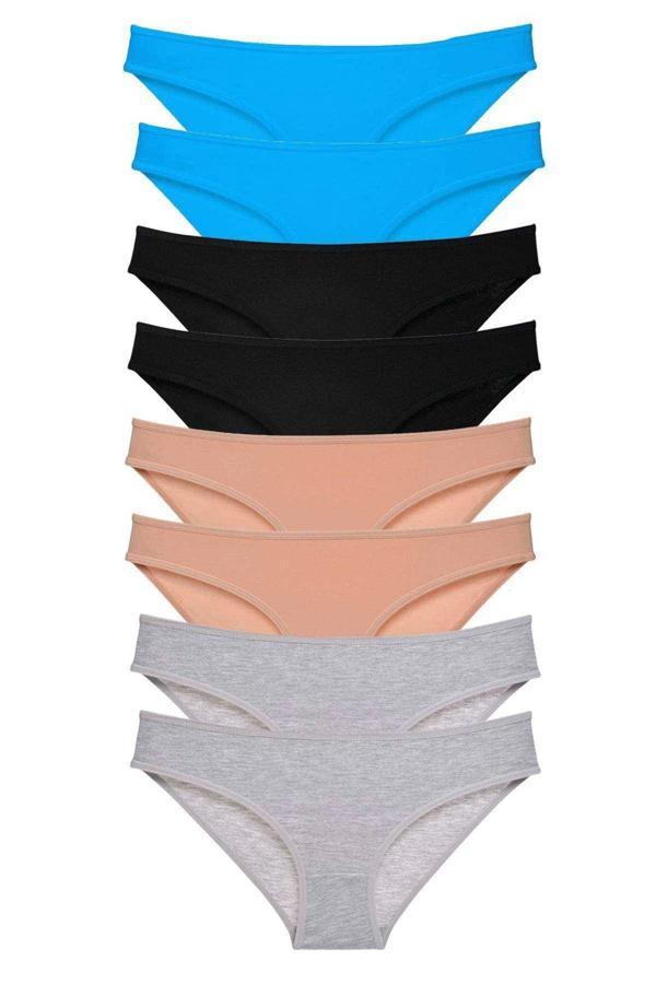 8 adet Süper Eko Set Likralı Kadın Slip Külot Siyah Ten Gri Mavi - Image 1