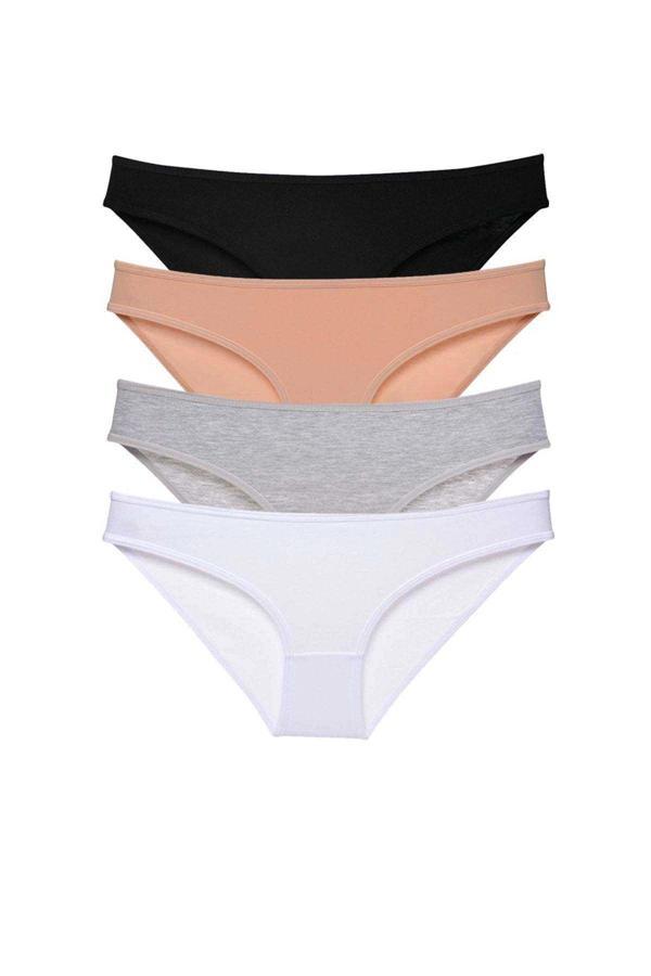 4 adet Süper Eko Set Likralı Kadın Slip Külot Siyah Ten Gri Beyaz - Image 1