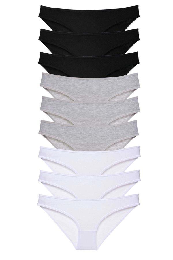 9 adet Süper Eko Set Likralı Kadın Slip Külot Siyah Gri Beyaz - Image 1