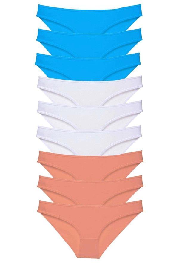 9 adet Süper Eko Set Likralı Kadın Slip Külot Pudra Beyaz Mavi - Image 1