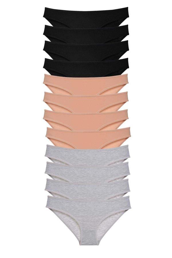 12 adet Süper Eko Set Likralı Kadın Slip Külot Siyah Ten Gri - Image 1