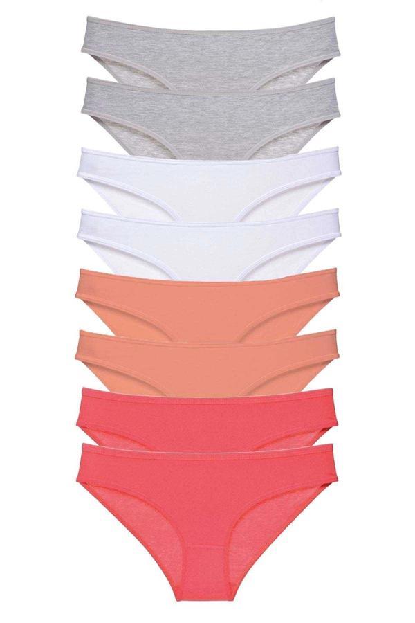 8 adet Süper Eko Set Likralı Kadın Slip Külot Gri Beyaz Pudra Fuşya - Image 1