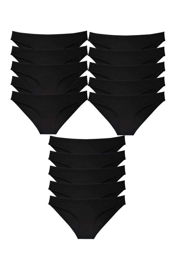 15 adet Süper Eko Set Likralı Kadın Slip Külot Siyah - Image 1
