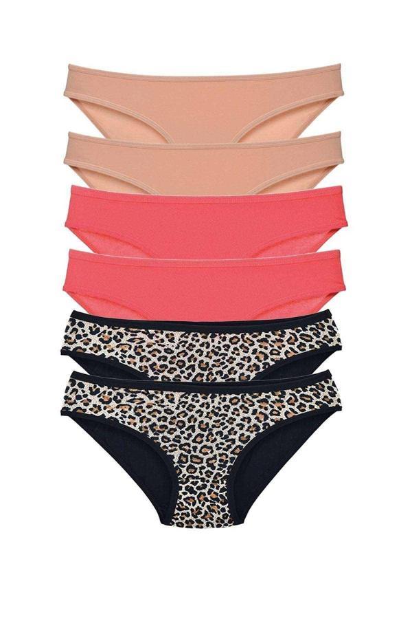 6 Adet Likralı Kadın Slip Külot Leopar Ten Fuşya - Image 1