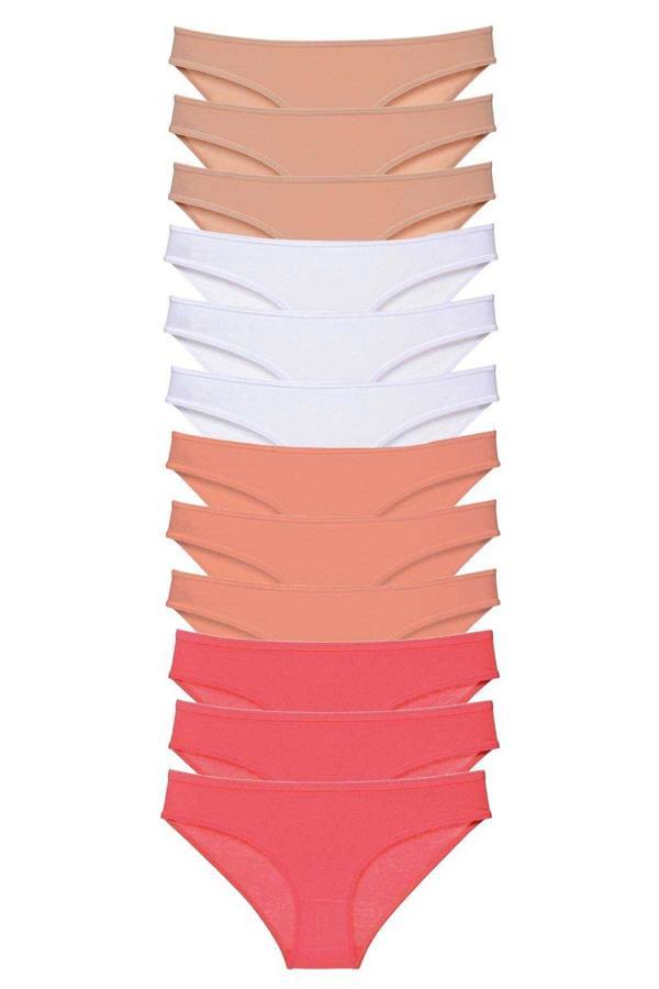 12 adet Süper Eko Set Likralı Kadın Slip Külot Ten Beyaz Pudra Fuşya - Image 1