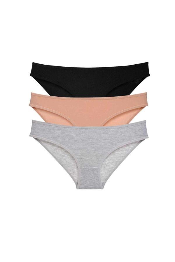 3 adet Süper Eko Set Likralı Kadın Slip Külot Siyah Ten Gri - Image 1