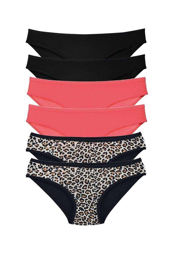 6 Adet Likralı Kadın Slip Külot Leopar Siyah Fuşya - Image 1