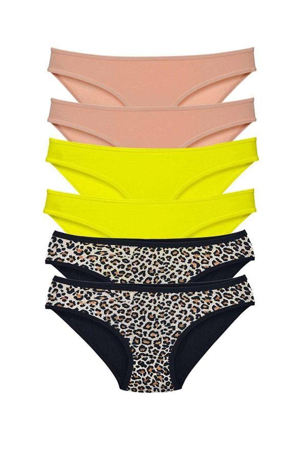 6 Adet Likralı Kadın Slip Külot Leopar Ten Sarı - Image 1
