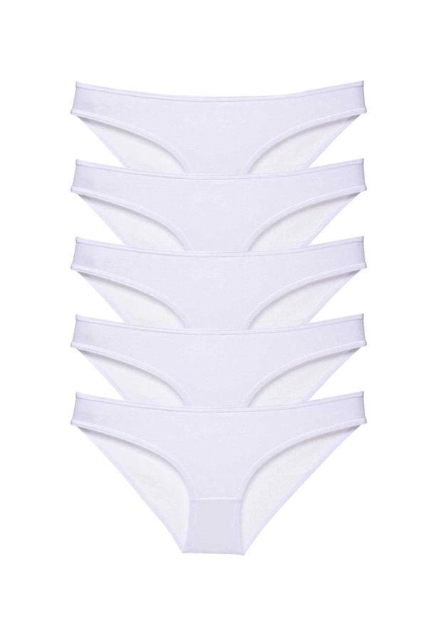5 adet Süper Eko Set Likralı Kadın Slip Külot Beyaz - Image 1