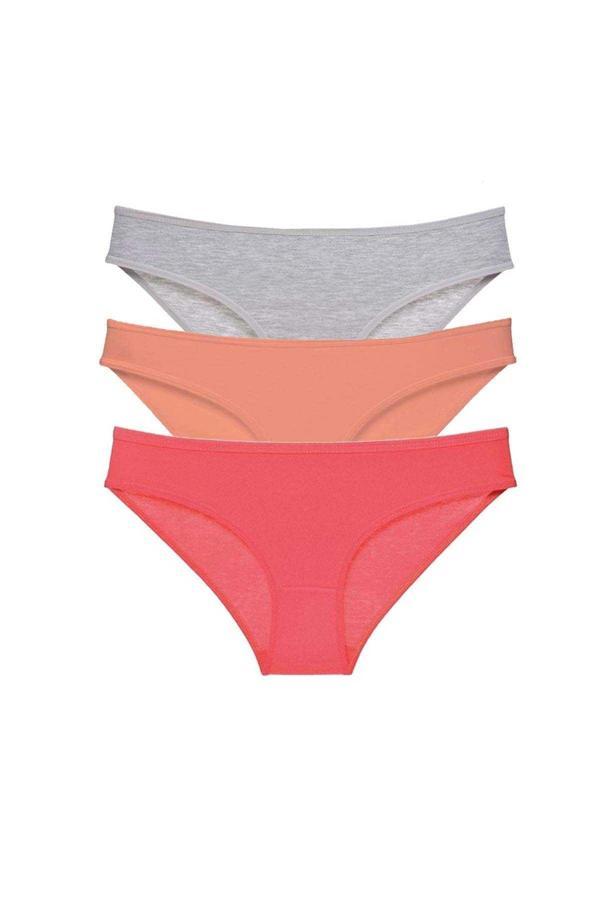 3 adet Süper Eko Set Likralı Kadın Slip Külot Gri Pudra Fuşya - Image 1