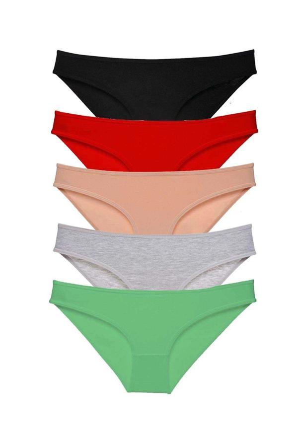 5 adet Süper Eko Set Likralı Kadın Slip Külot Siyah Kırmızı Ten Gri Yeşil - Image 1