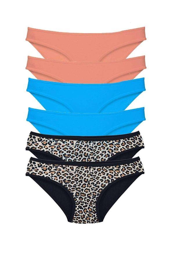 6 Adet Likralı Kadın Slip Külot Leopar Pudra Mavi - Image 1
