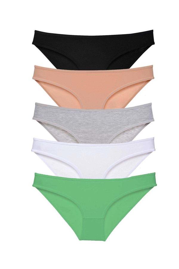 5 adet Süper Eko Set Likralı Kadın Slip Külot Siyah Ten Gri Beyaz Yeşil - Image 1