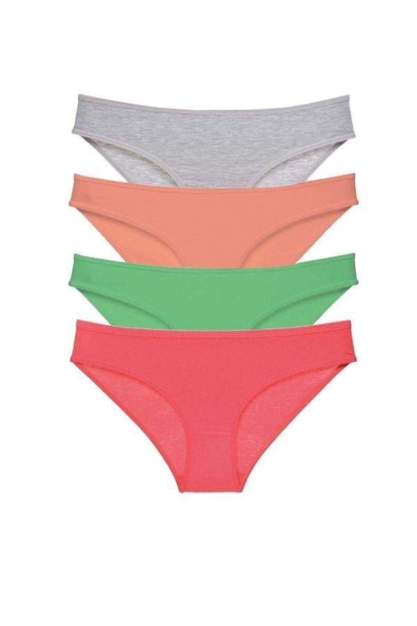 4 adet Süper Eko Set Likralı Kadın Slip Külot Gri Pudra Yeşil Fuşya - Image 1