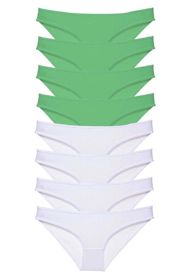 8 adet Eko Set Likralı Kadın Slip Külot Yeşil Beyaz - Image 1
