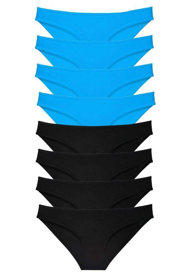 8 adet Süper Eko Set Likralı Kadın Slip Külot Siyah ve Mavi - Image 1