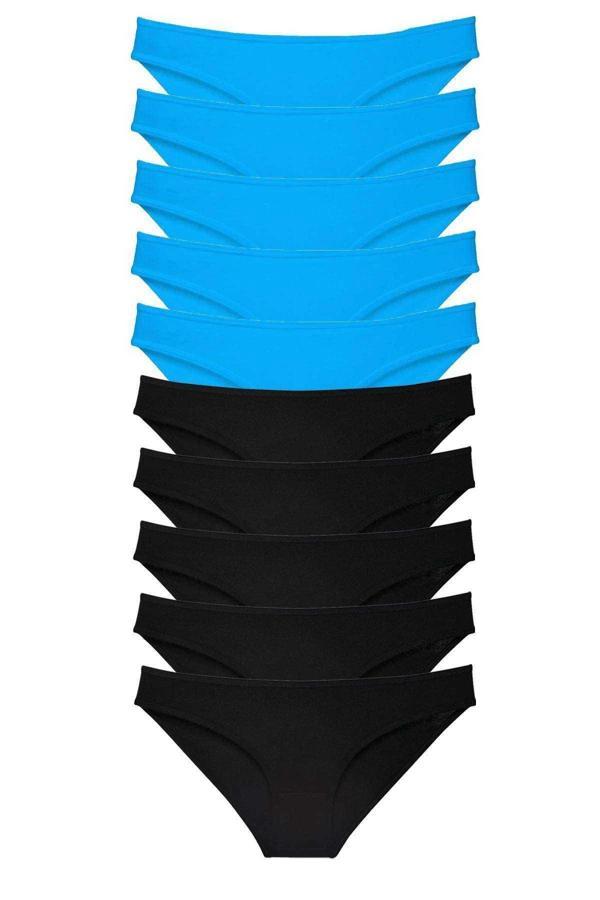 10 adet Eko Set Likralı Kadın Slip Külot Siyah Mavi - Image 1