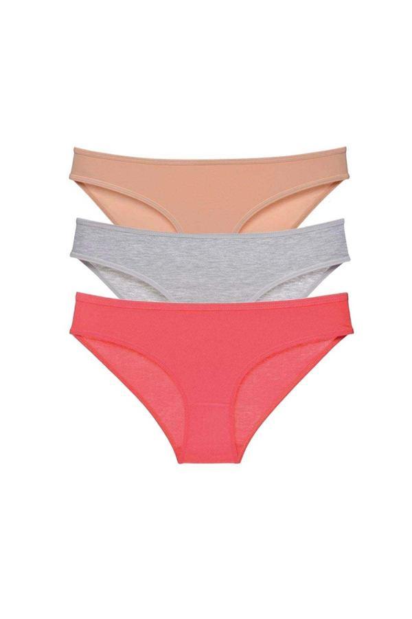 3 adet Süper Eko Set Likralı Kadın Slip Külot Ten Gri Fuşya - Image 1
