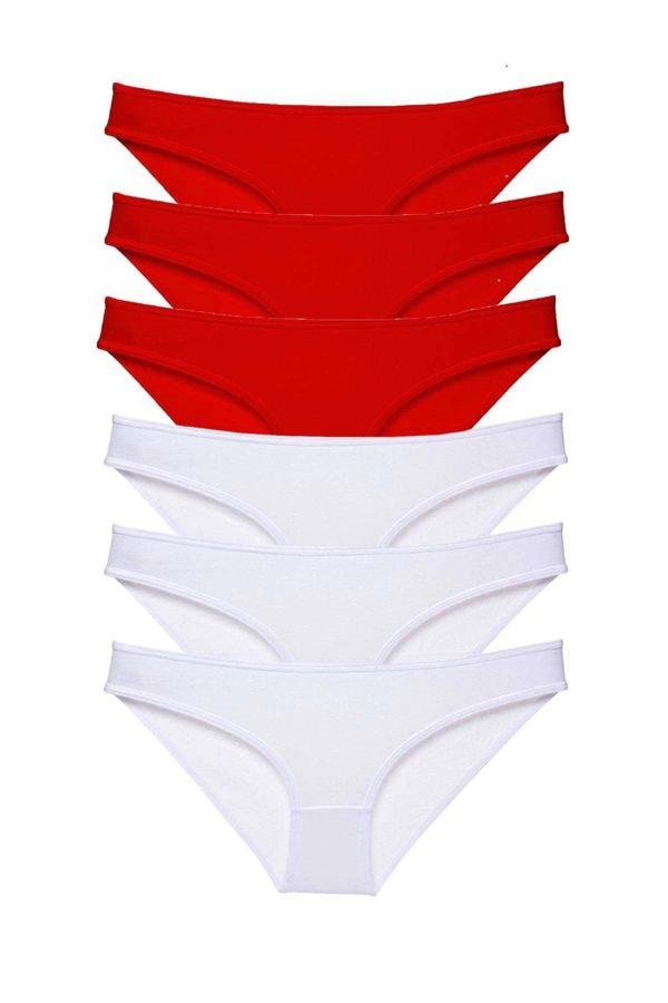 6 adet Süper Eko Set Likralı Kadın Slip Külot Kırmızı Beyaz - Image 1