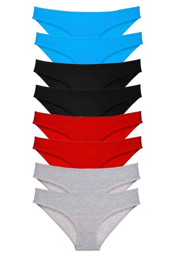 8 adet Süper Eko Set Likralı Kadın Slip Külot Siyah Kırmızı Gri Mavi - Image 1