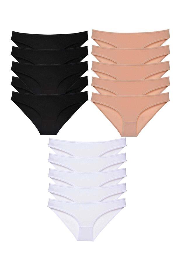 15 adet Süper Eko Set Likralı Kadın Slip Külot Siyah Ten Beyaz - Image 1
