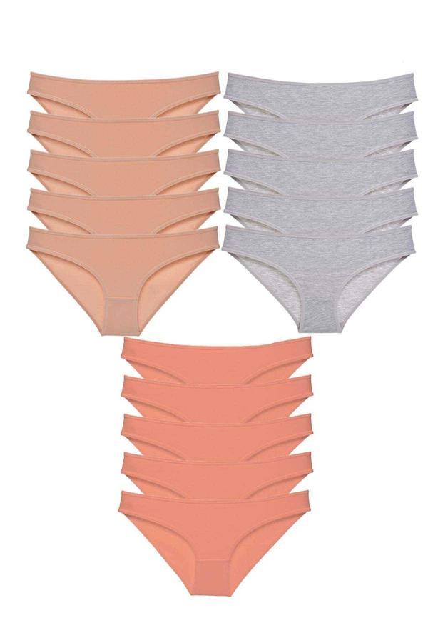 15 adet Süper Eko Set Likralı Kadın Slip Külot Ten Gri Pudra - Image 1
