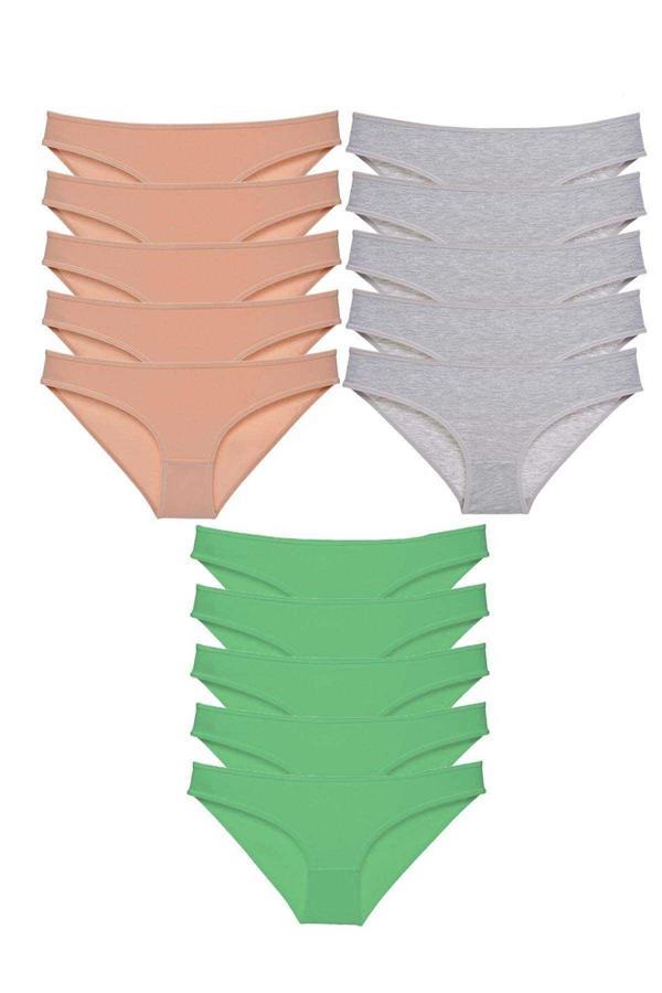 15 adet Eko Set Likralı Kadın Slip Külot Ten Gri Yeşil - Image 1