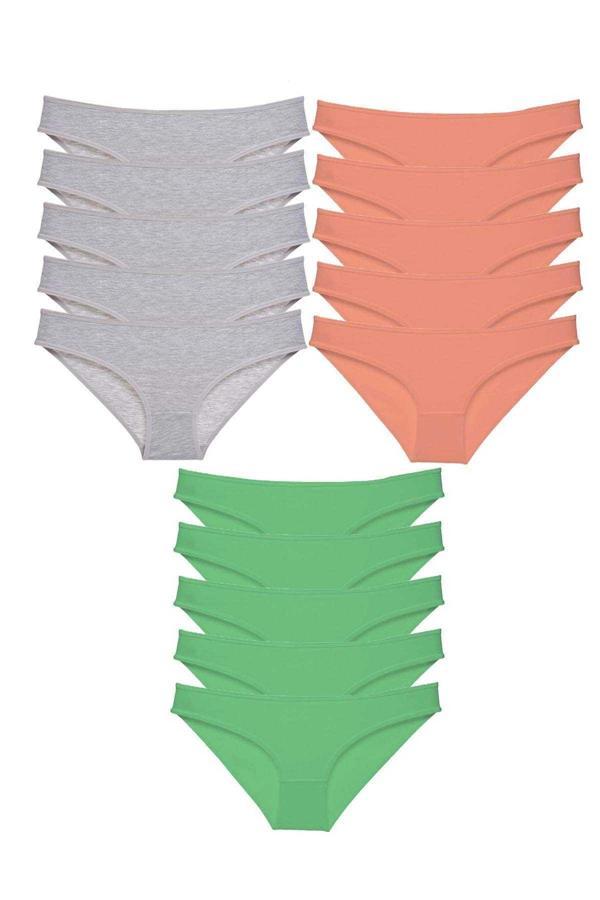 15 adet Süper Eko Set Likralı Kadın Slip Külot Gri Pudra Yeşil - Image 1