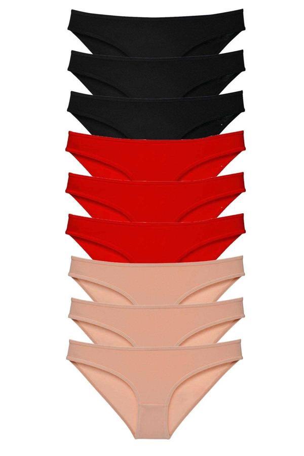 9 adet Süper Eko Set Likralı Kadın Slip Külot Siyah Kırmızı Ten - Image 1