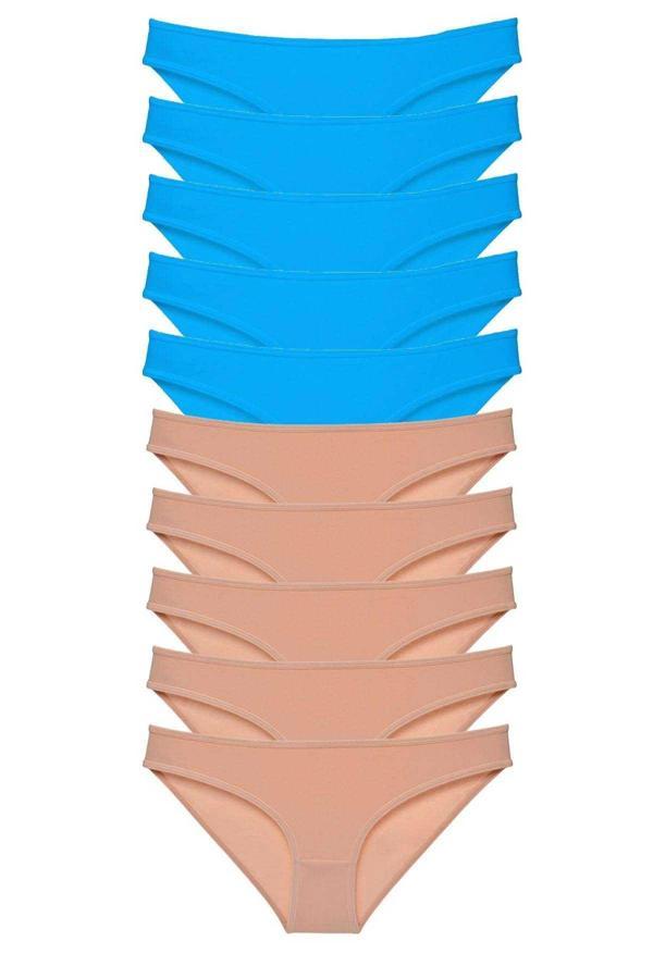 10 adet Süper Eko Set Likralı Kadın Slip Külot Ten Mavi - Image 1
