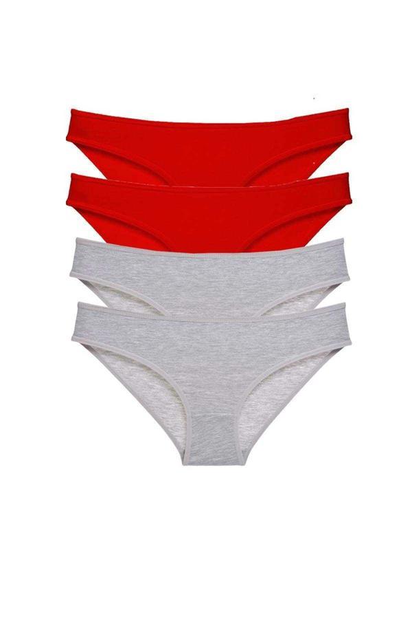 4 adet Eko Set Likralı Kadın Slip Külot Kırmızı Gri - Image 1