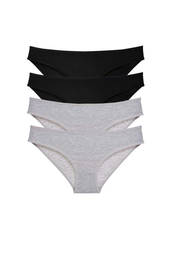 4 adet Süper Eko Set Likralı Kadın Slip Külot Siyah Gri - Image 1